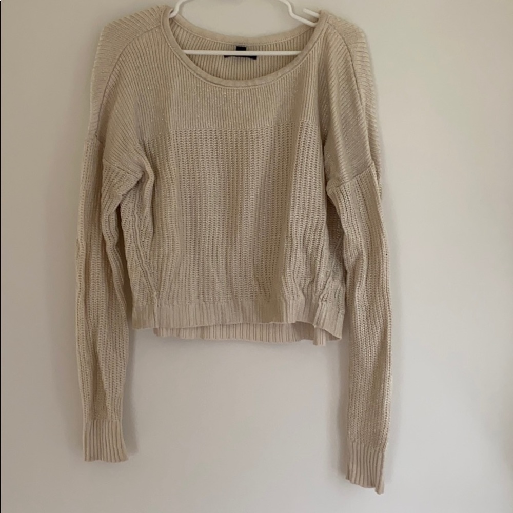 American Eagle Cream Metallic Crop Sweater